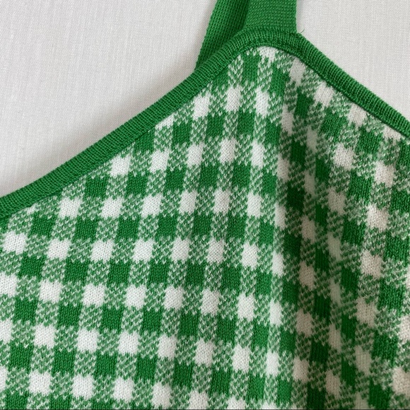 NEW Anthropologie Gingham Knit Mini Dress Green & White Check Stretch Mod Retro - Picture 6 of 12